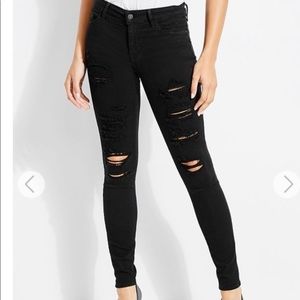 Guess High Rise Distressed Black Jeans